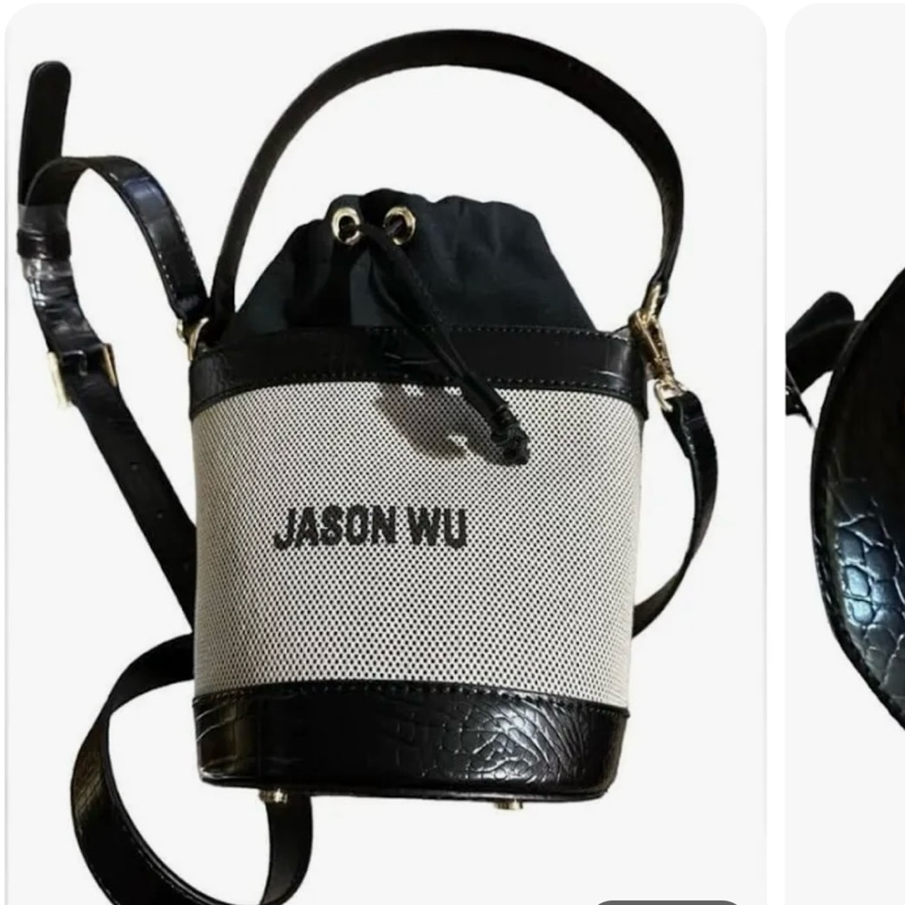 Jason WU bag color black bucket bag with drawstring extra strap